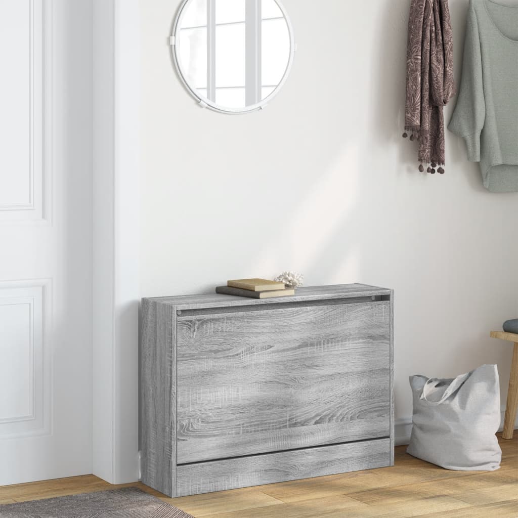 Shoe cabinet, grey oak, 80x21x57cm, engineered wood