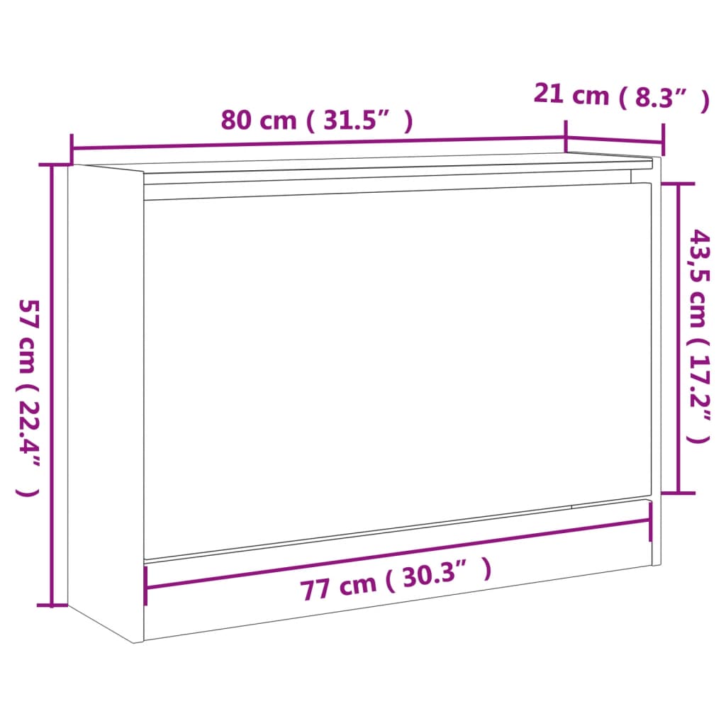 Shoe cabinet, grey oak, 80x21x57cm, engineered wood