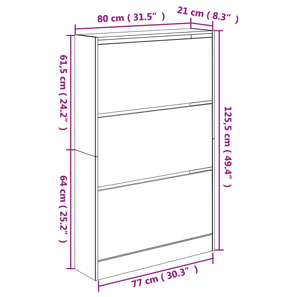 Shoe cabinet, Sonoma oak, 80x21x125.5cm, engineered wood