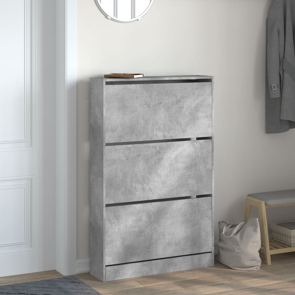 Shoe cabinet, concrete grey, 80x21x125.5cm, engineered wood