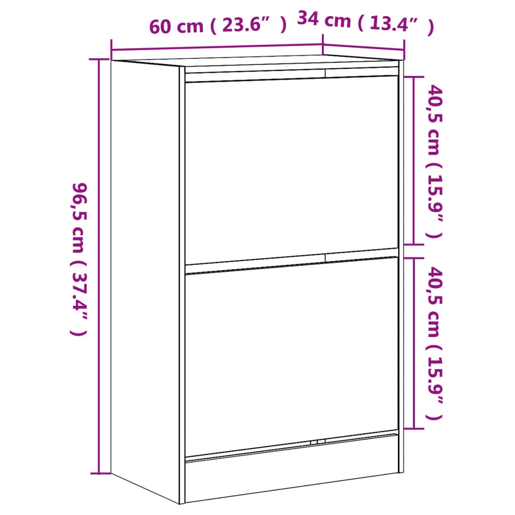 Shoe cabinet, white, 60x34x96.5cm, engineered wood