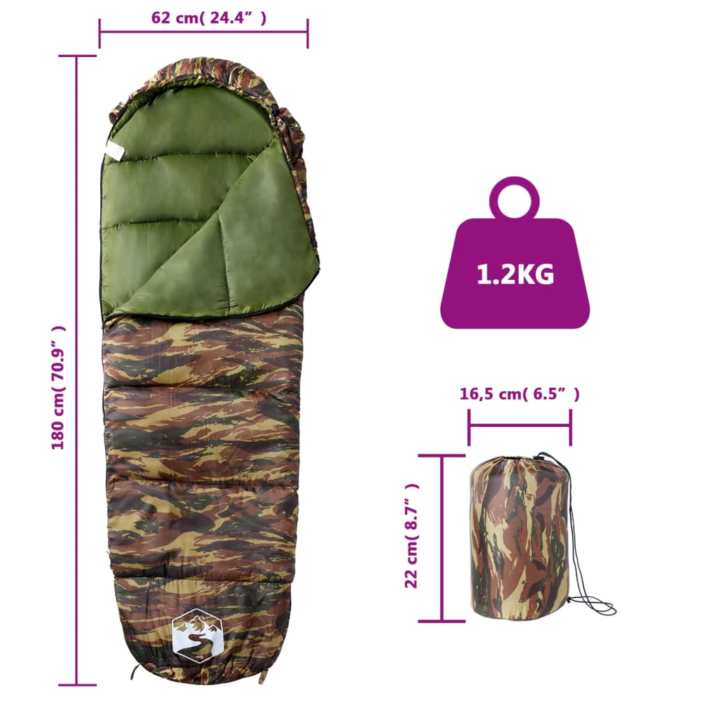 Mummy sleeping bag for adults, 3 seasons