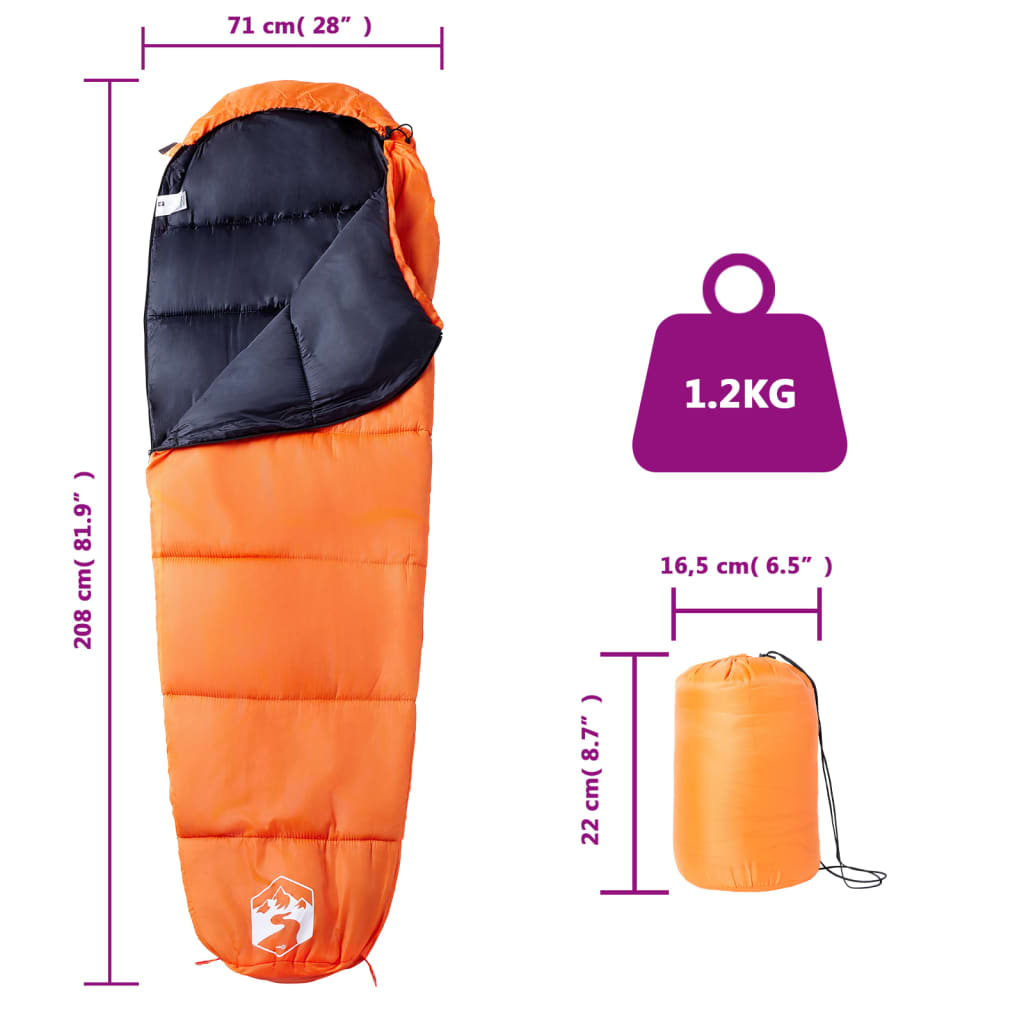Mummy-shaped sleeping bag for adults, for 3-season camping