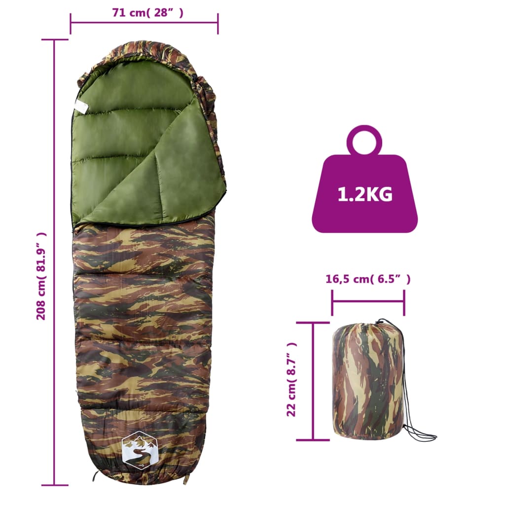Mummy-shaped sleeping bag for adults, for 3-season camping