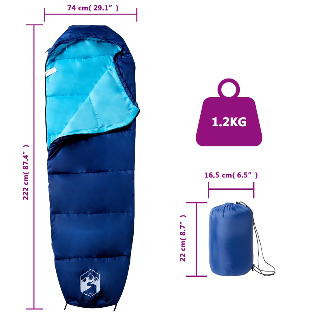 Mummy-shaped sleeping bag for adults, for 3-season camping