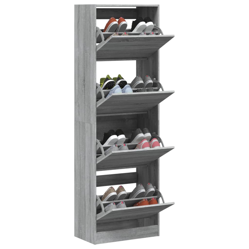 Shoe cabinet with 4 tip-out drawers, grey, 60x34x187.5cm