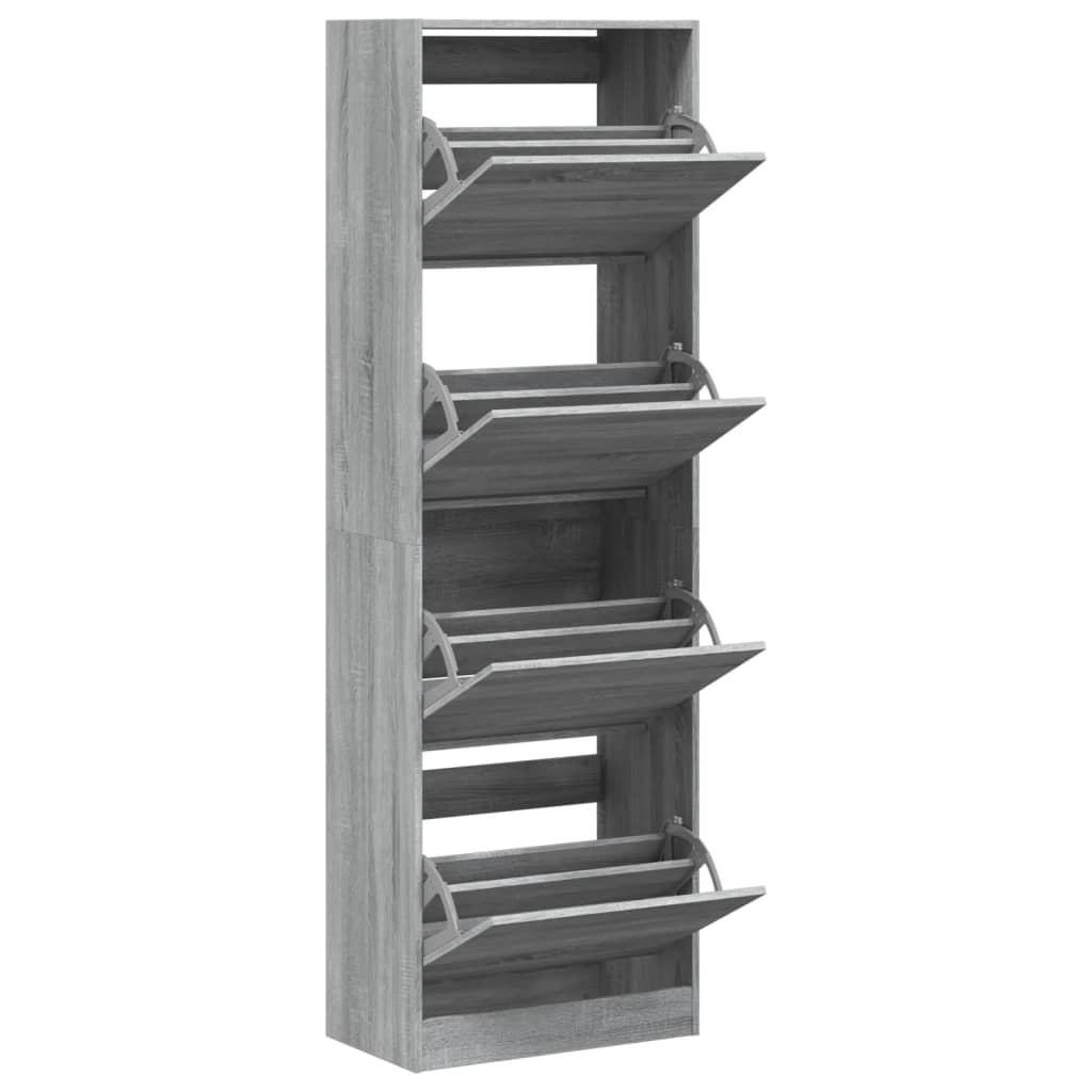 Shoe cabinet with 4 tip-out drawers, grey, 60x34x187.5cm