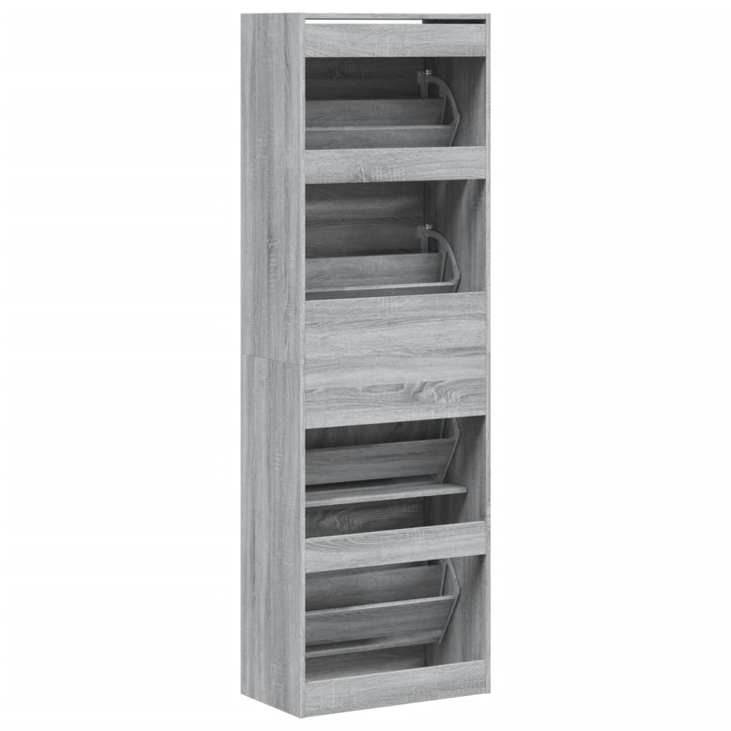 Shoe cabinet with 4 tip-out drawers, grey, 60x34x187.5cm