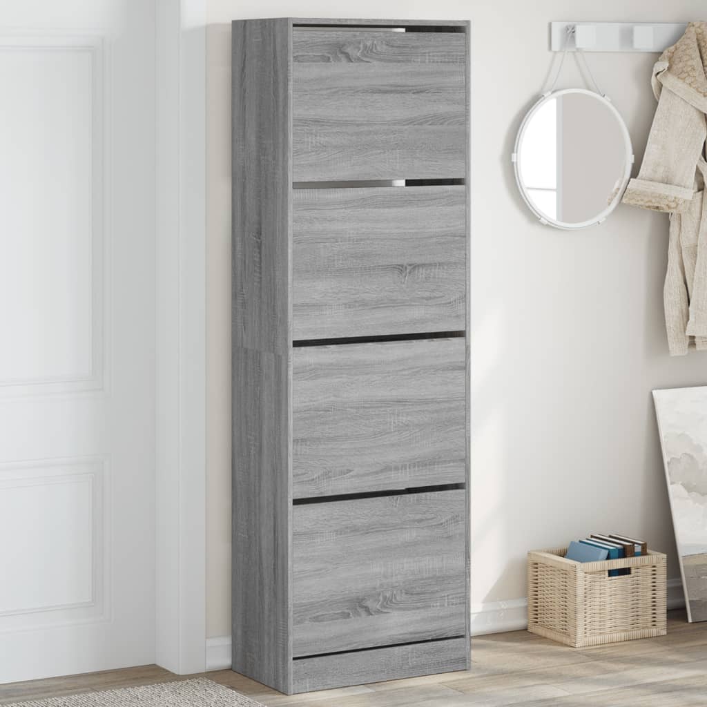 Shoe cabinet with 4 tip-out drawers, grey, 60x34x187.5cm