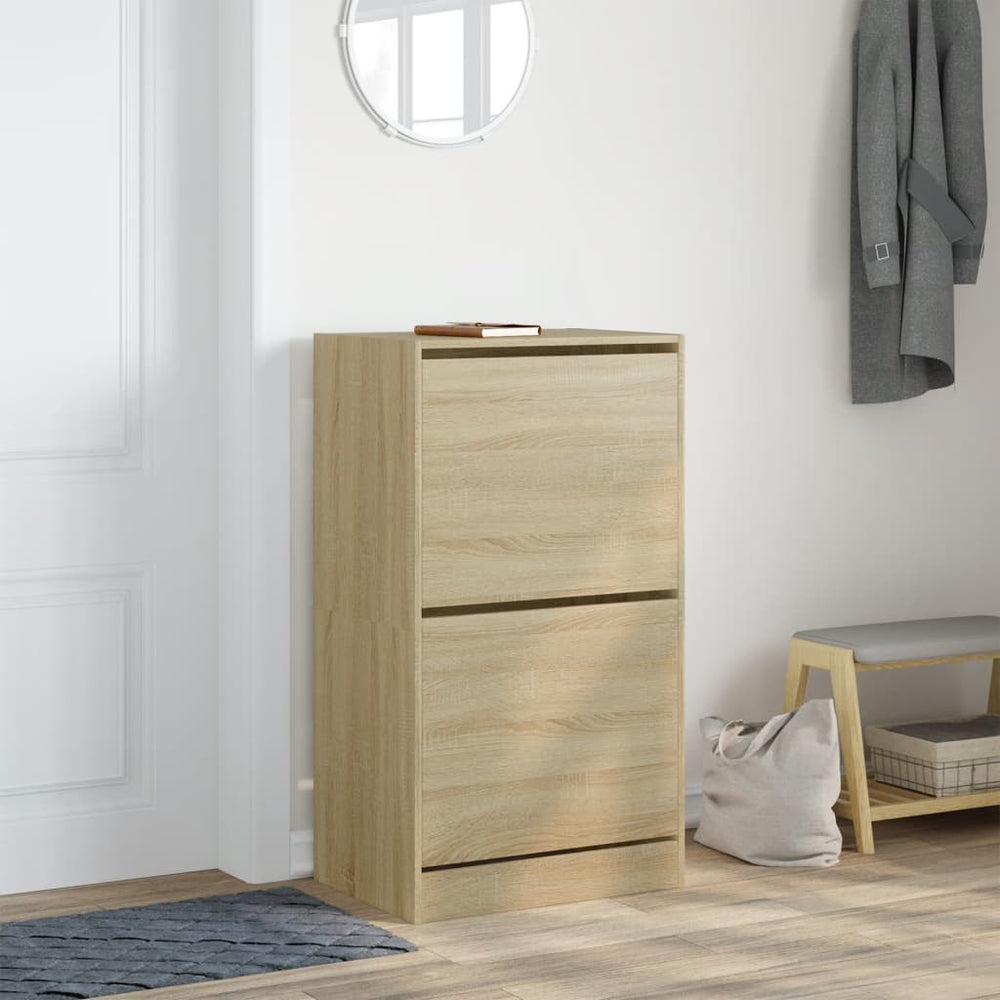 Shoe cabinet with 2 pull-down drawers, oak, 60x42x108cm