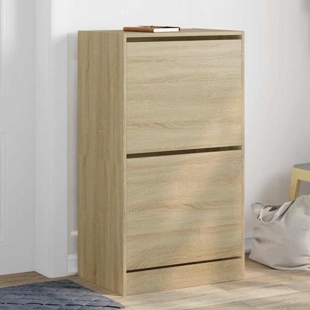 Shoe cabinet with 2 pull-down drawers, oak, 60x42x108cm