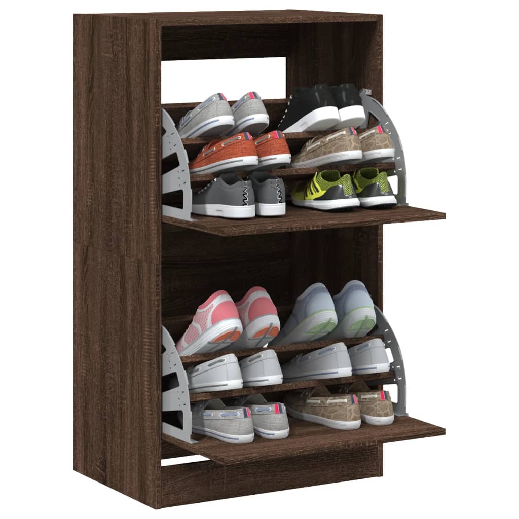 Batų spintelė su 2 atverčiamais stalčiais, ruda, 60x42x108cm