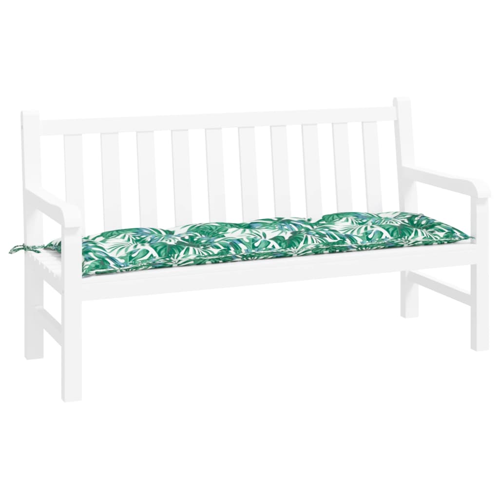 Garden bench cushion, 150x50x7cm, fabric, with leaves