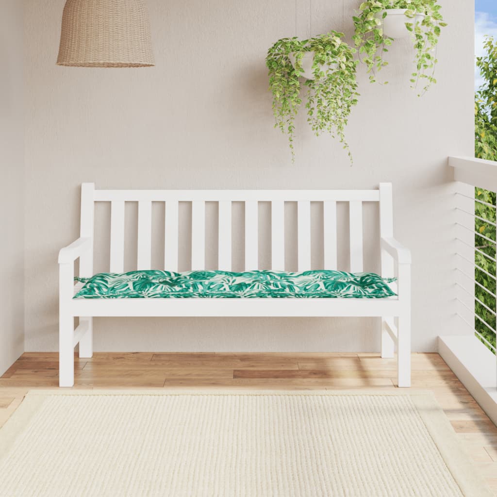 Garden bench cushion, 150x50x7cm, fabric, with leaves