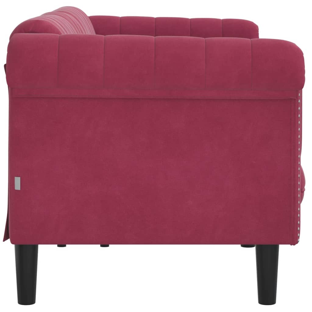 Trivietė sofa, raudonojo vyno spalvos, aksomas