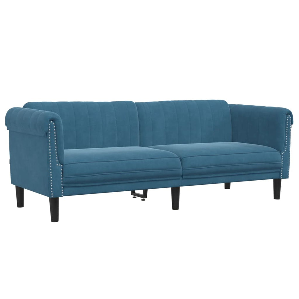 Trivietė sofa, mėlynos spalvos, aksomas