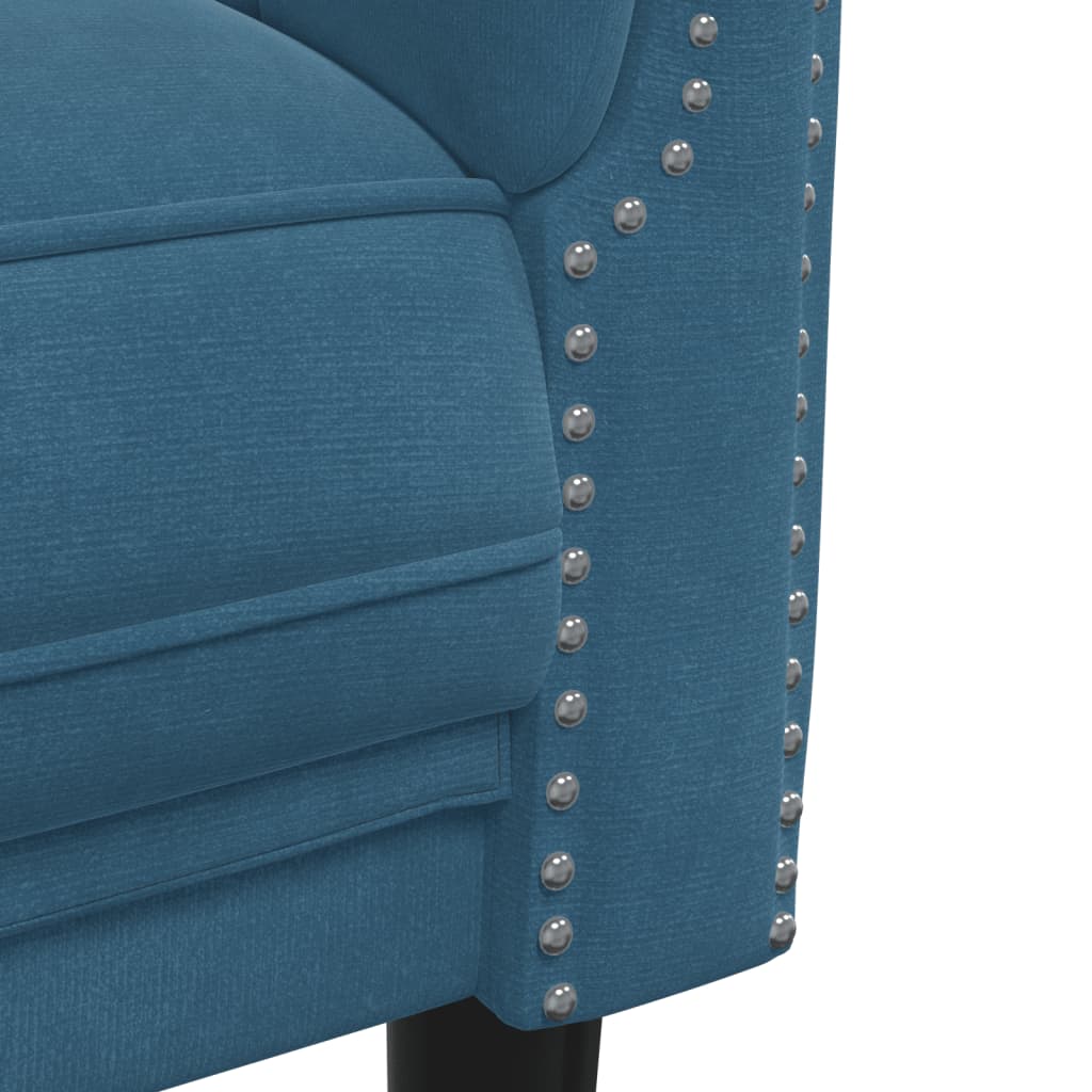 Trivietė sofa, mėlynos spalvos, aksomas
