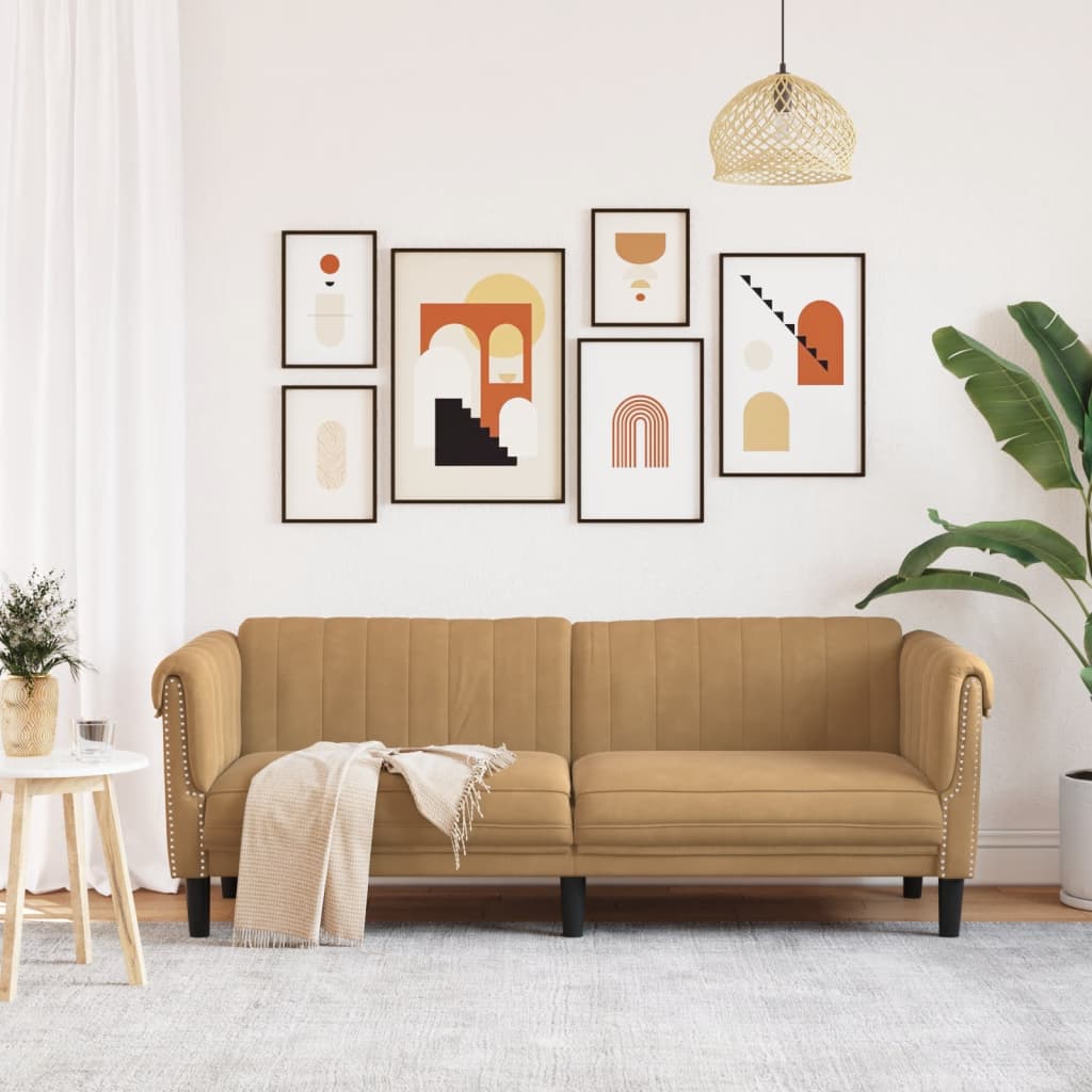 Trivietė sofa, rudos spalvos, aksomas