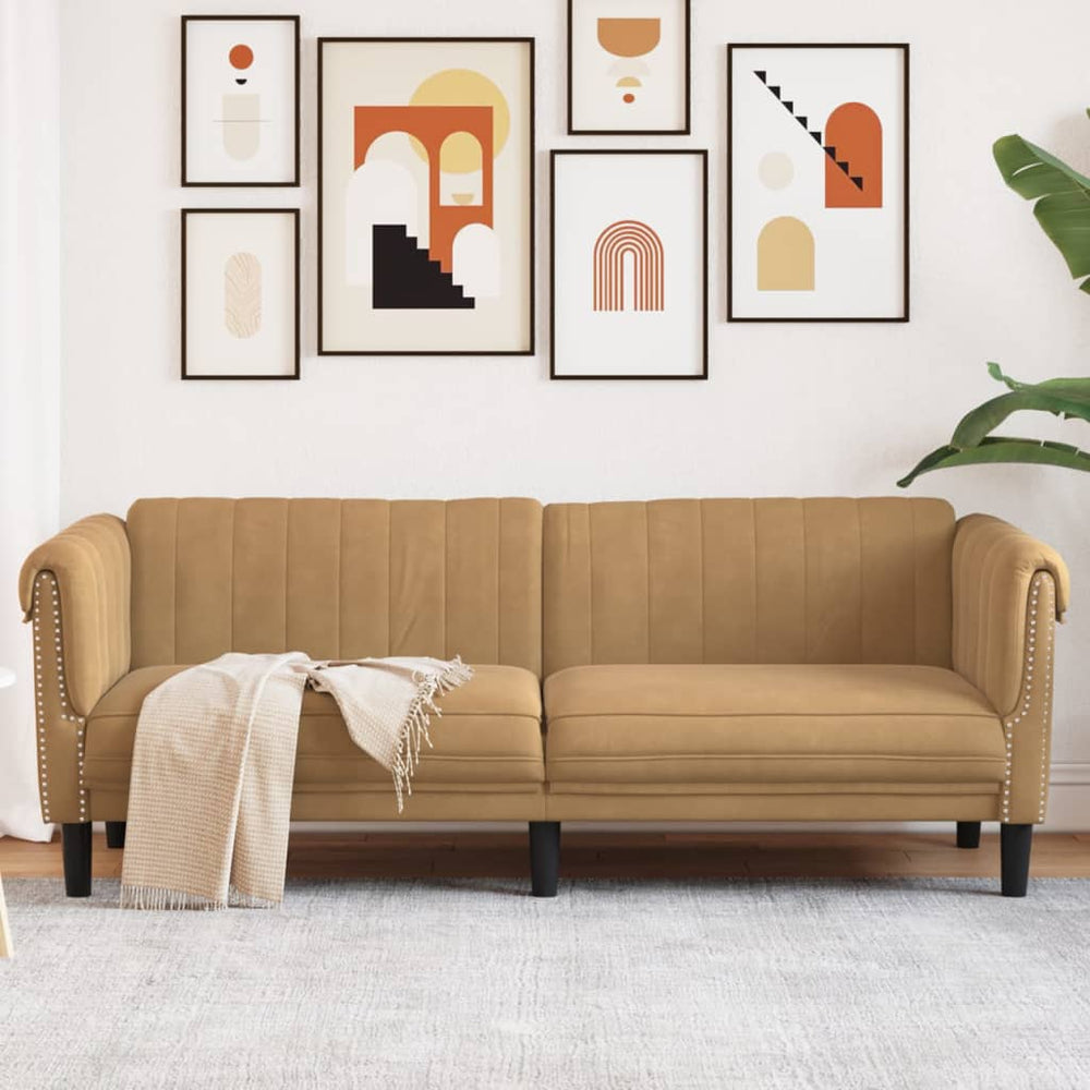Trivietė sofa, rudos spalvos, aksomas