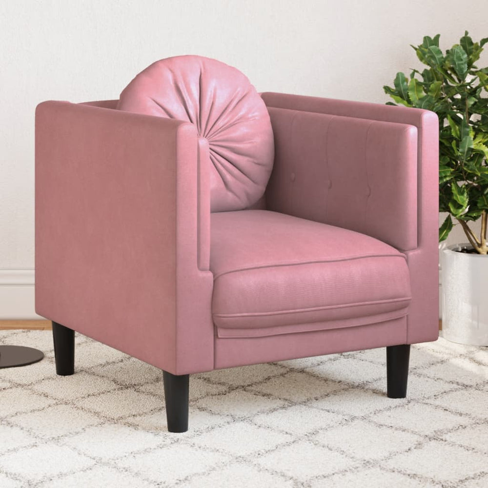 Krėslas su pagalvėle, rožinės spalvos, aksomas