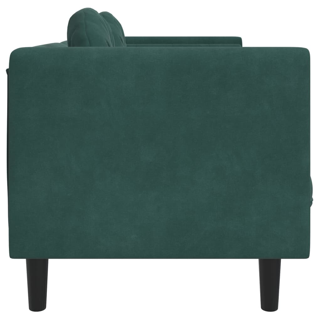 Trivietė sofa su pagalvėlėmis, tamsiai žalios spalvos, aksomas