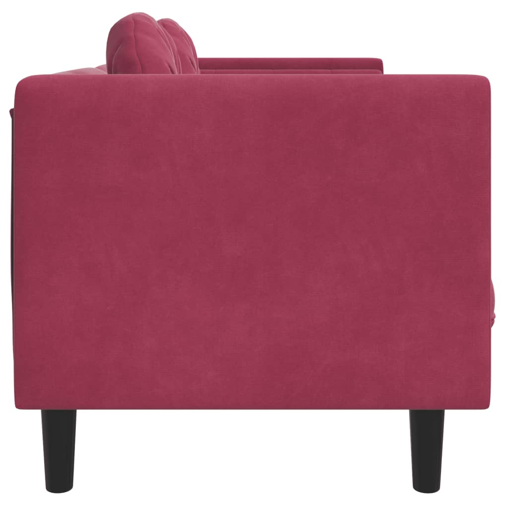 Trivietė sofa su pagalvėlėmis, vyno raudonos spalvos, aksomas