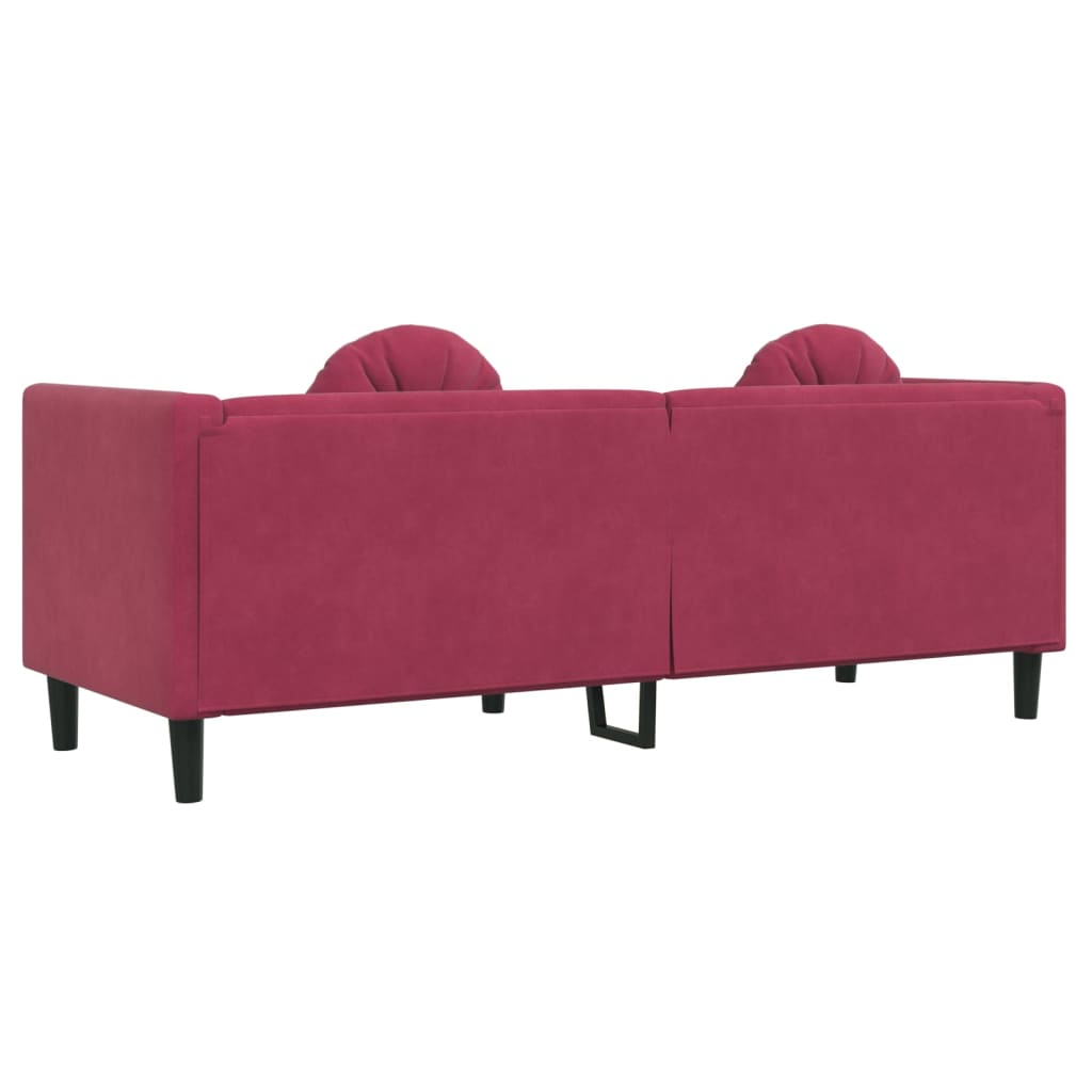 Trivietė sofa su pagalvėlėmis, vyno raudonos spalvos, aksomas
