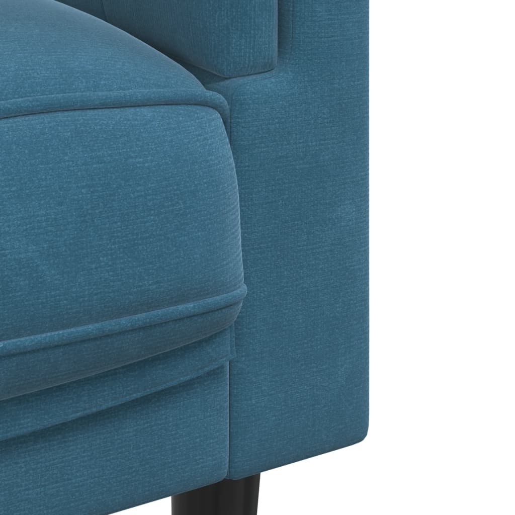 Trivietė sofa su pagalvėlėmis, mėlynos spalvos, aksomas