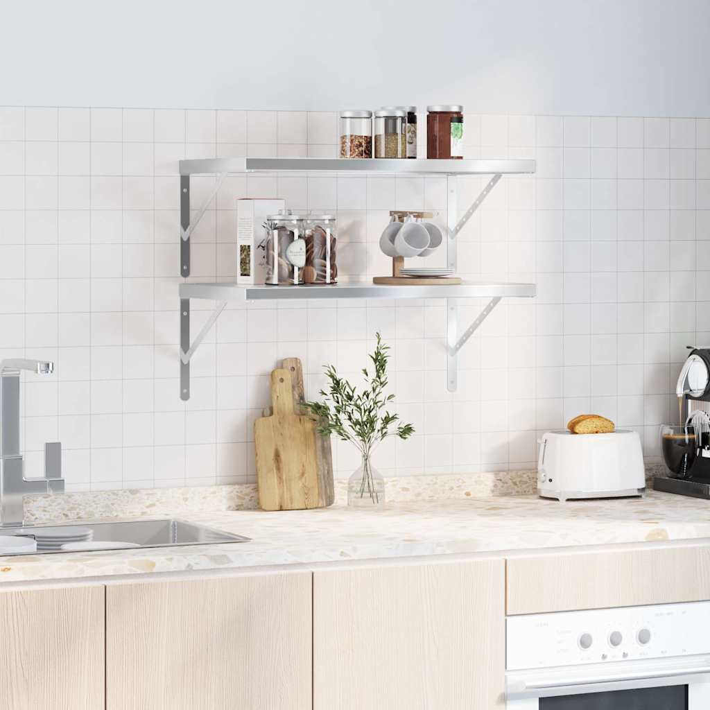 Wall shelves, 2 pcs., silver, 75x40cm, steel