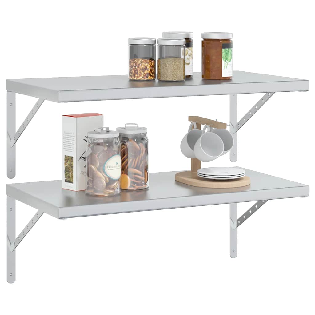 Wall shelves, 2 pcs., silver, 75x40cm, steel