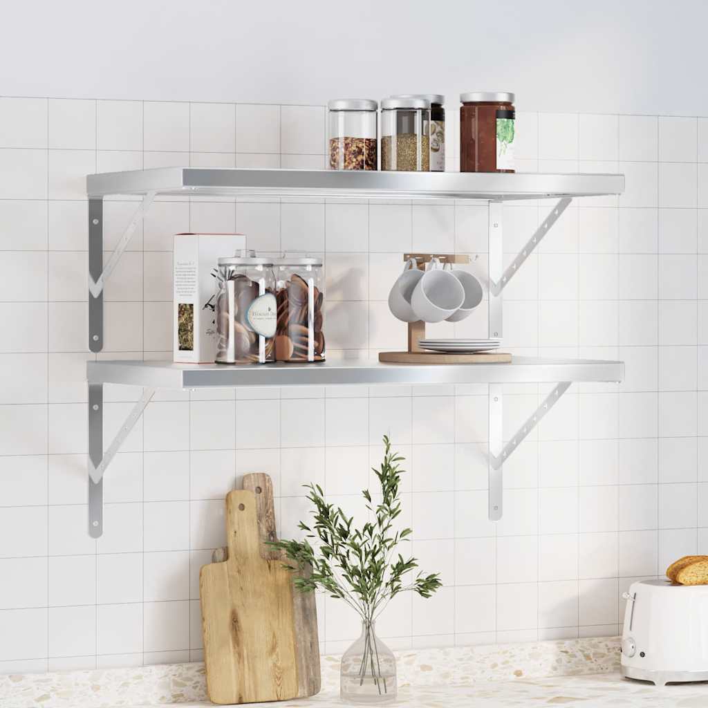 Wall shelves, 2 pcs., silver, 75x40cm, steel