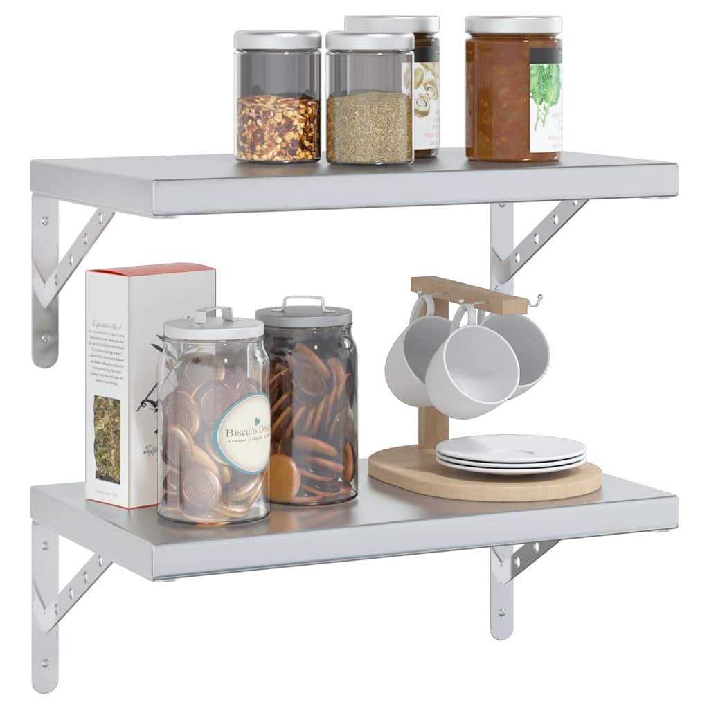 Wall shelves, 2 pcs., silver, 50x30cm, steel