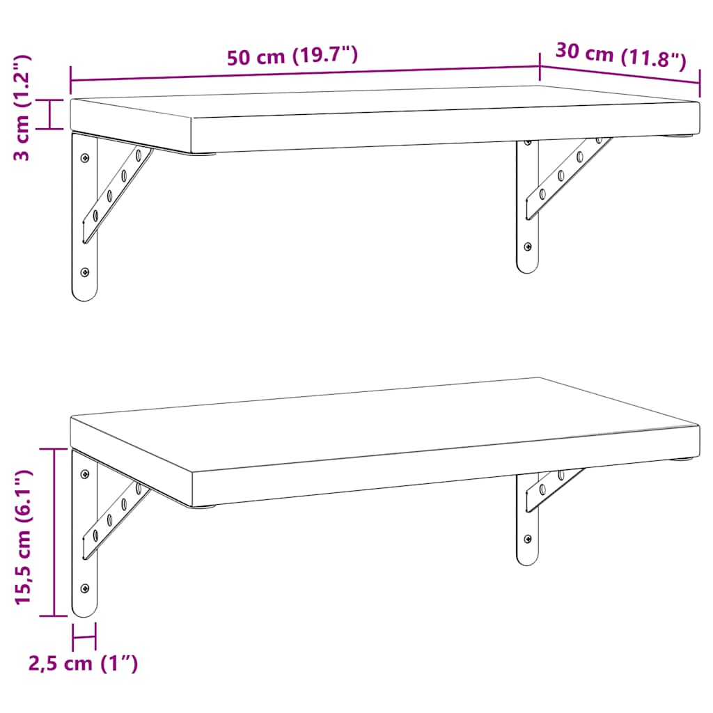 Wall shelves, 2 pcs., silver, 50x30cm, steel
