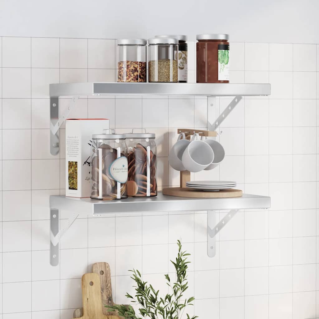Wall shelves, 2 pcs., silver, 50x30cm, steel