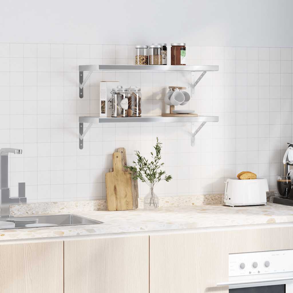 Wall shelves, 2 pcs., silver, 75x30x3cm, steel