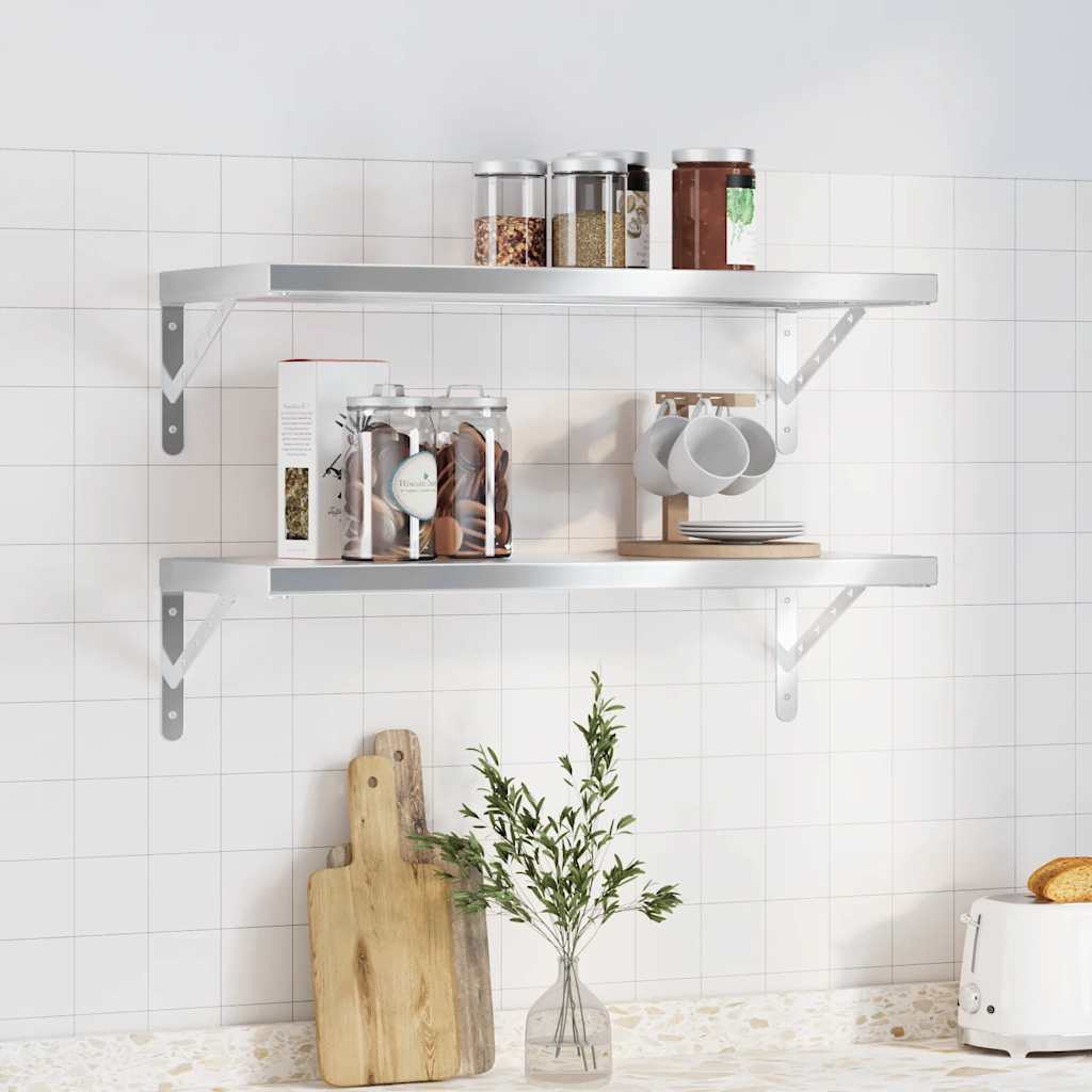 Wall shelves, 2 pcs., silver, 75x30x3cm, steel