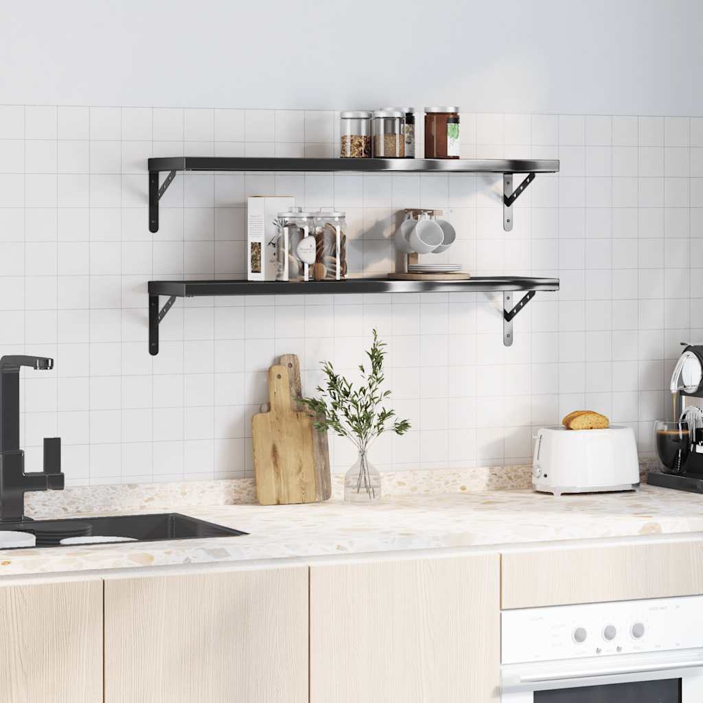 Wall shelves, 2 pcs., black, 100x23.5x3cm, steel
