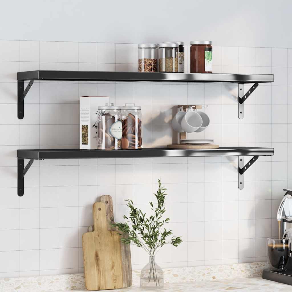 Wall shelves, 2 pcs., black, 100x23.5x3cm, steel