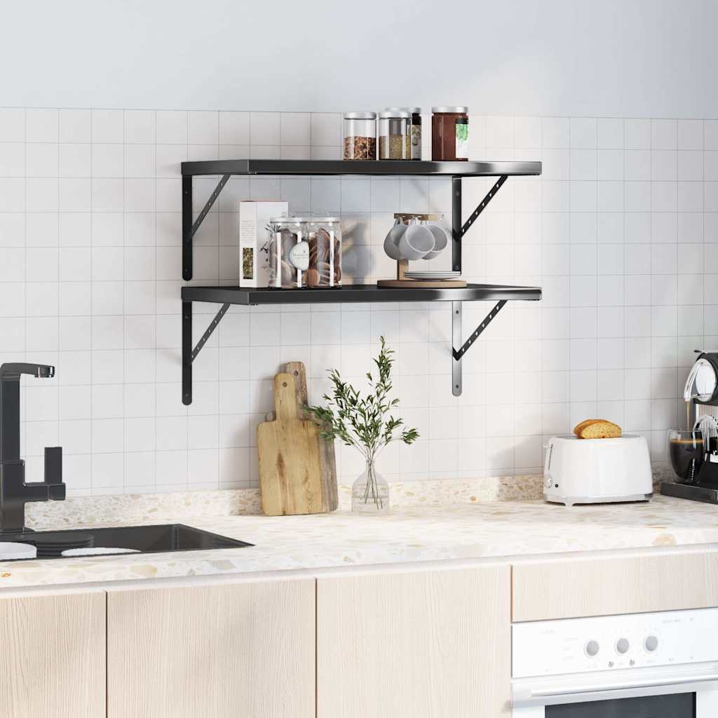 Wall shelves, 2 pcs., black, 75x40x3cm, steel