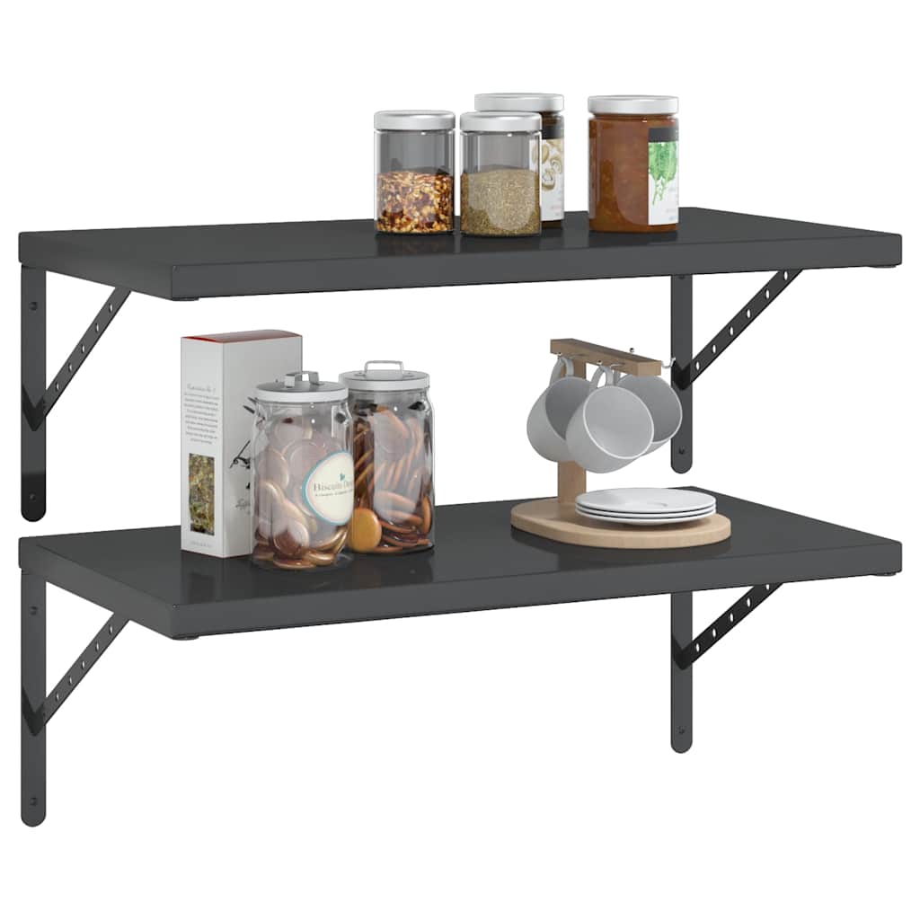 Wall shelves, 2 pcs., black, 75x40x3cm, steel