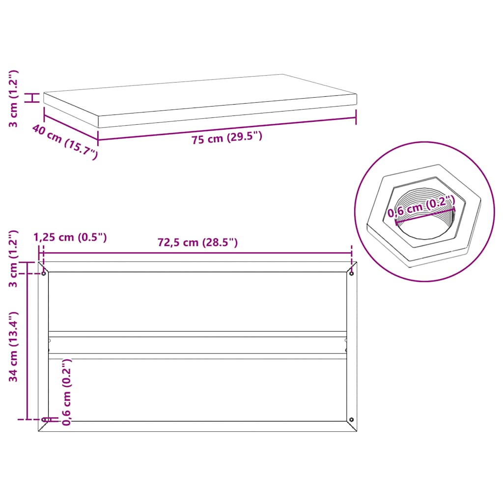 Wall shelves, 2 pcs., black, 75x40x3cm, steel