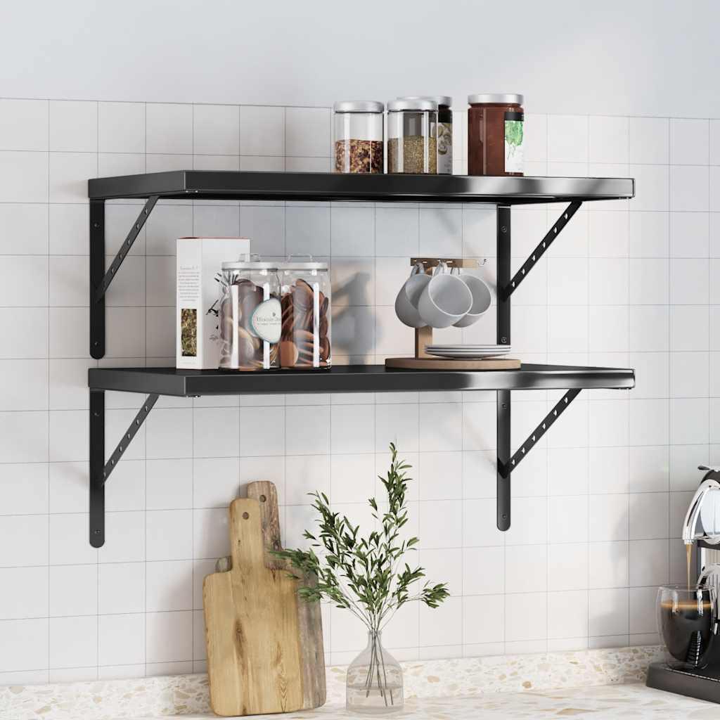 Wall shelves, 2 pcs., black, 75x40x3cm, steel