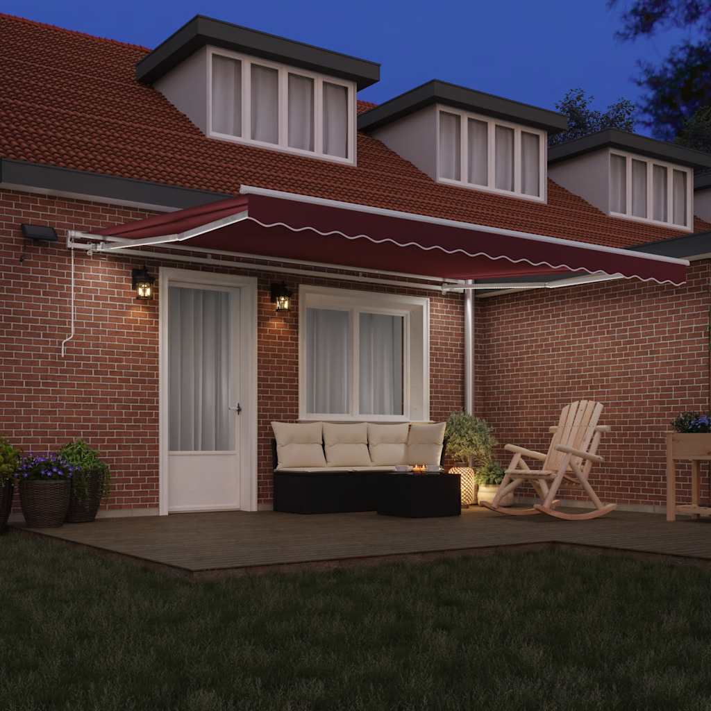 Manual retractable awning with LED, burgundy, 450x300cm