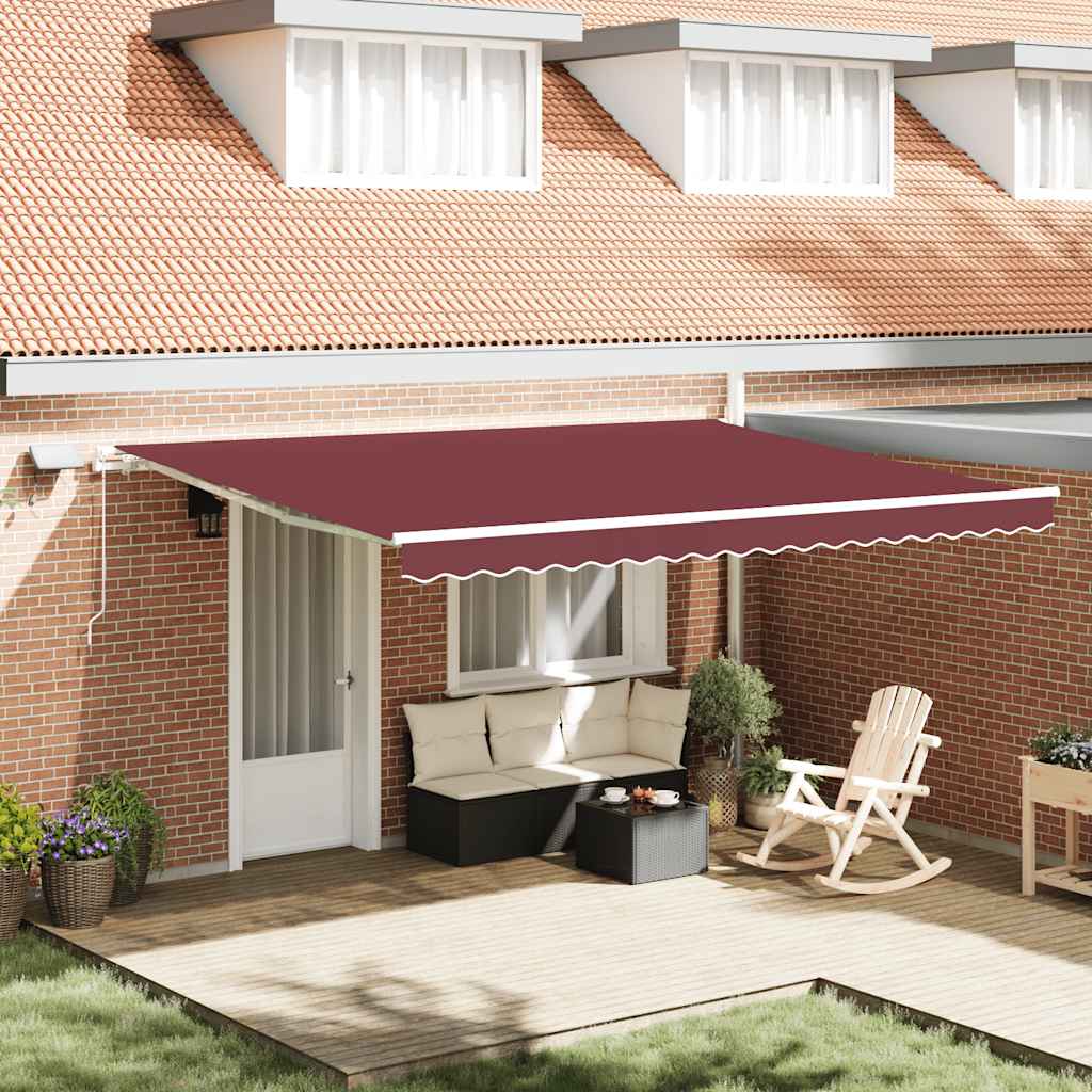 Manual retractable awning with LED, burgundy, 450x300cm