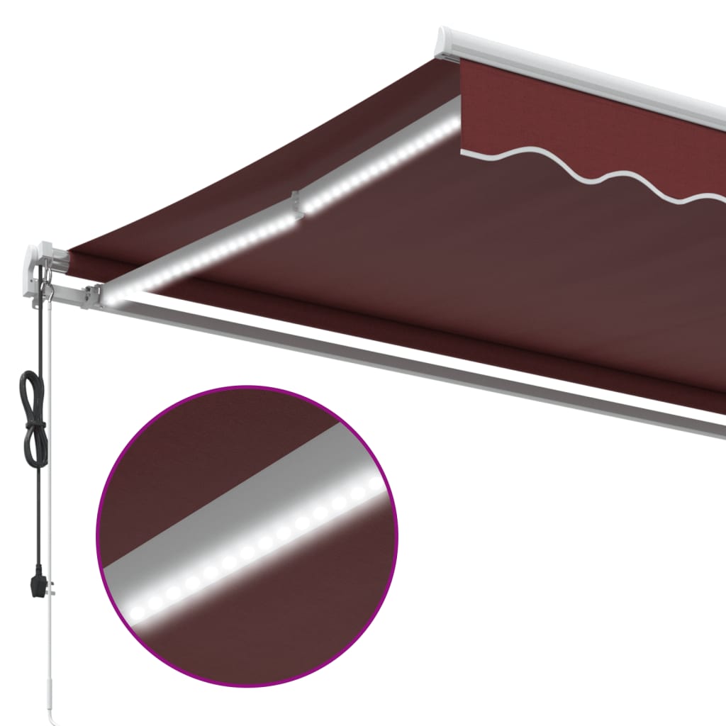 Automatic retractable awning with LED, burgundy, 450x350cm