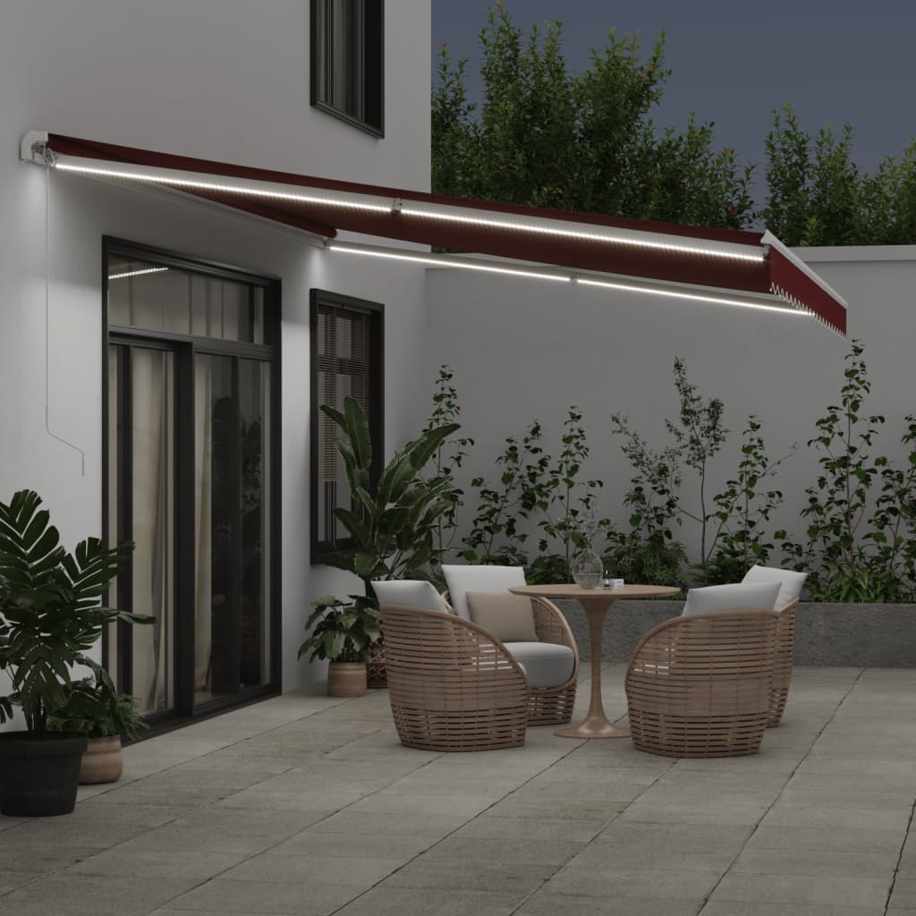 Manuāli izvelkama markīze ar LED, bordo, 500x350cm