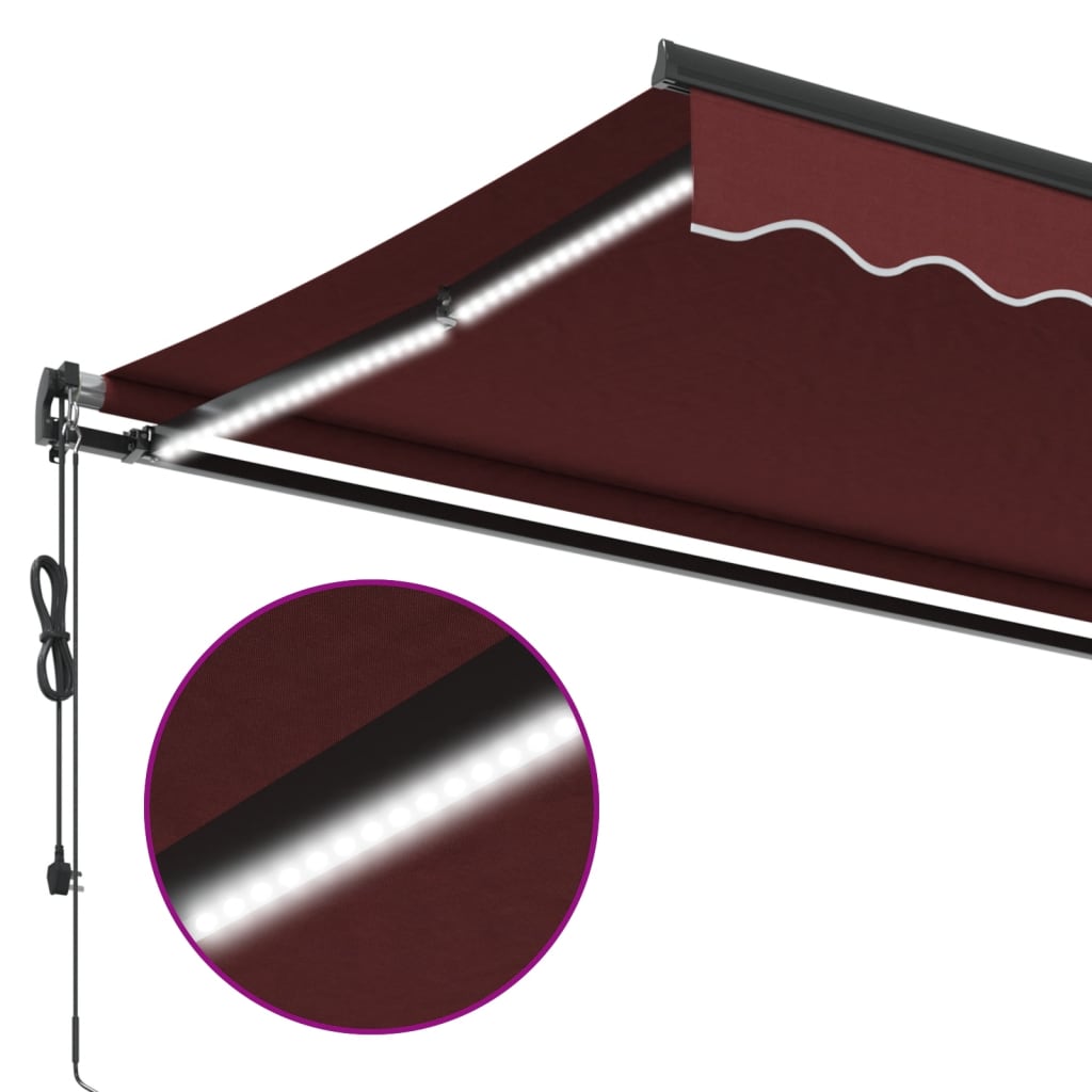Automātiskā izvelkamā markīze ar LED, bordo krāsā, 450x350cm