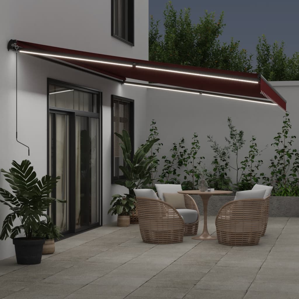 Rankiniu būdu ištraukiama markizė su LED, bordo, 500x350cm