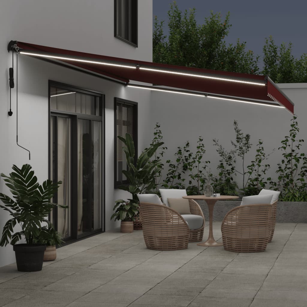 Automātiska izvelkama markīze ar LED apgaismojumu, bordo, 600x350cm