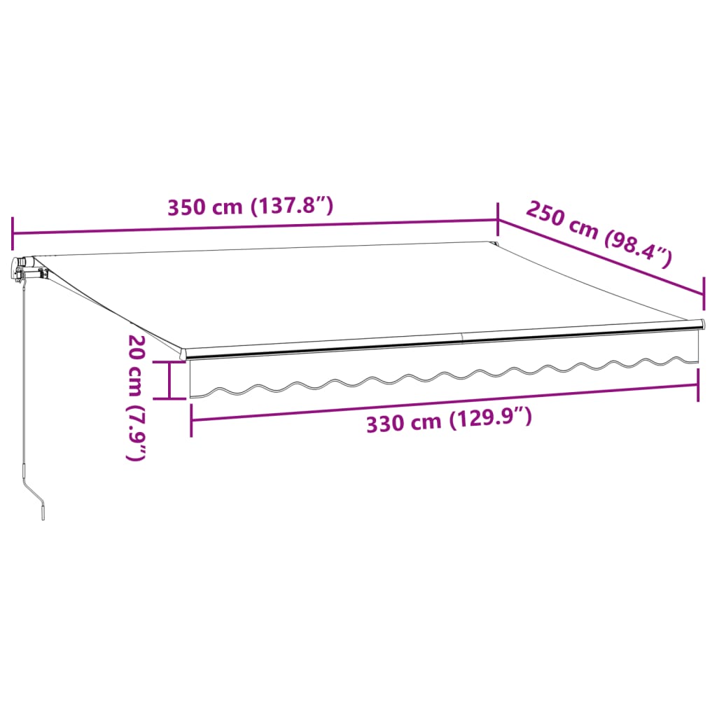 Manually retractable awning, burgundy, 350x250cm